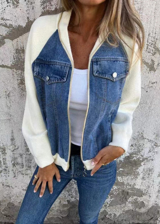 Veste Zippée Patchwork Denim Femme