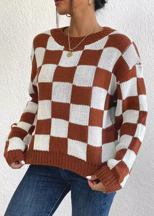 Pull ample à carreaux chics