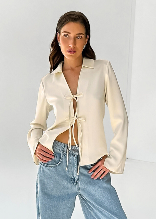 Cardigan ample satiné couleur abricot