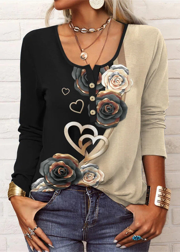 T-shirt Femme Floral à Boutons