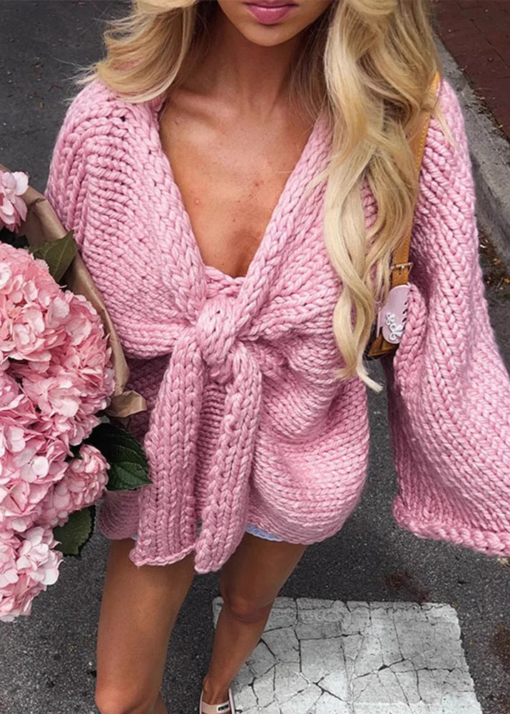Cardigan Rose Nœud Chic