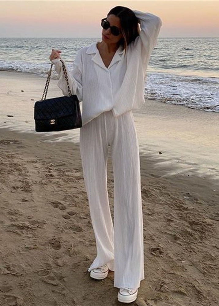 Ensemble chemise plissée & pantalon droit confortable