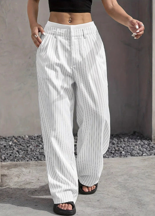 Pantalon droit rayé taille haute