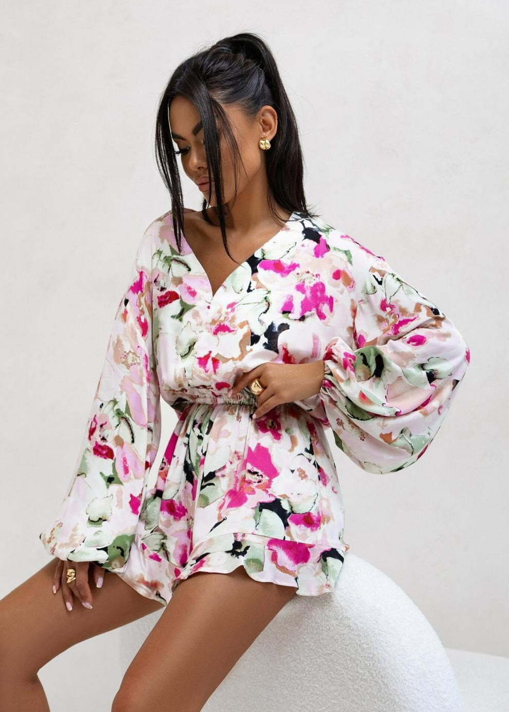 Jumpsuit imprimé col V manches longues