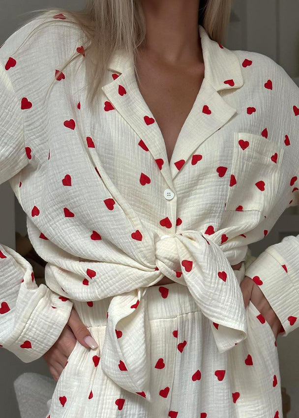 Pyjama Coton Femme – Ensemble Long Imprimé Cœurs