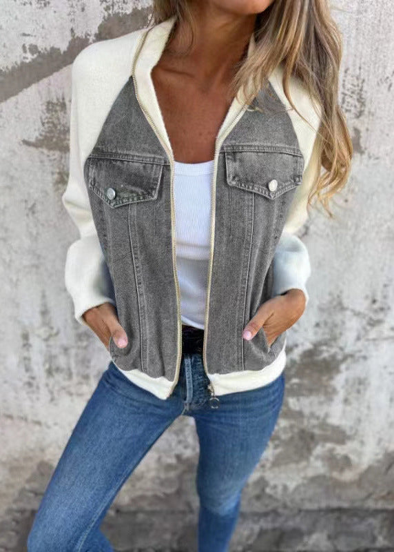 Veste Zippée Patchwork Denim Femme