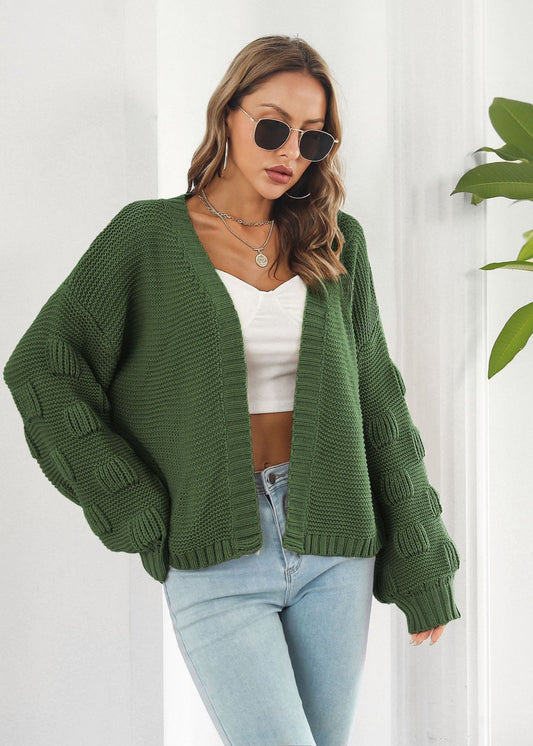 Cardigan en maille épaisse manches bouffantes