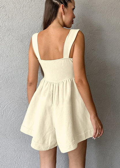 Combinaison Femme Sans Manches Large Lin Kaki