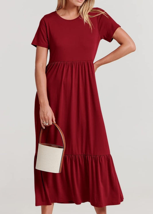 Robe Décontractée Femme Col Rond à Volants