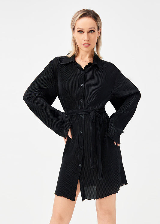 Chemise Plissée Décontractée avec Ceinture