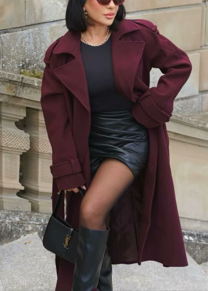 Manteau long croisé femme ceinturé