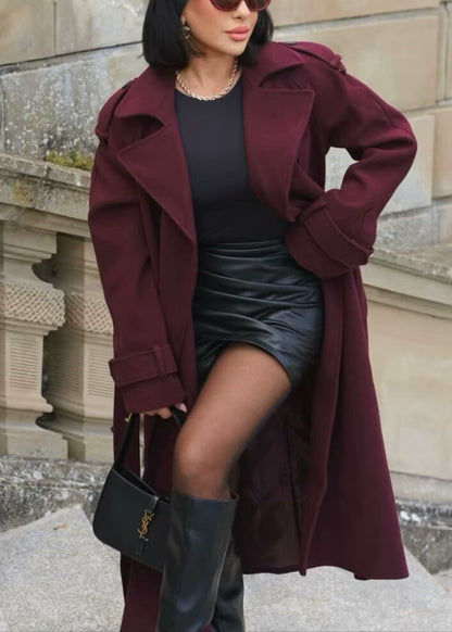 Manteau long croisé femme ceinturé