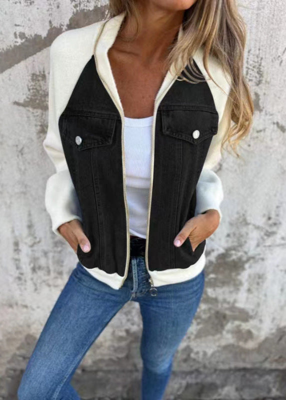 Veste Zippée Patchwork Denim Femme