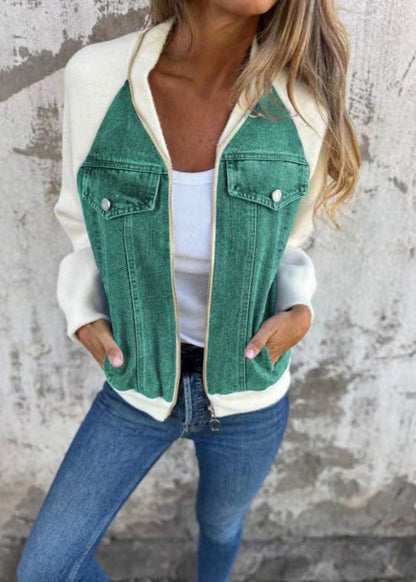 Veste Zippée Patchwork Denim Femme