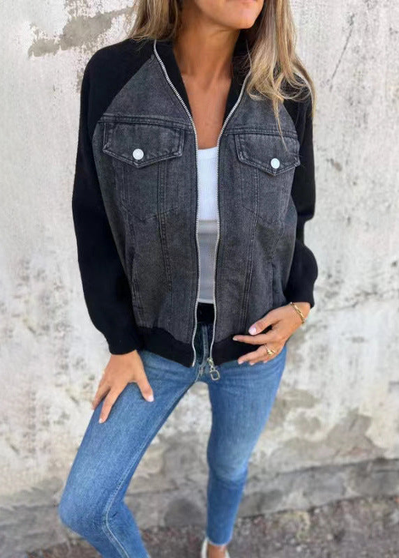 Veste Zippée Patchwork Denim Femme