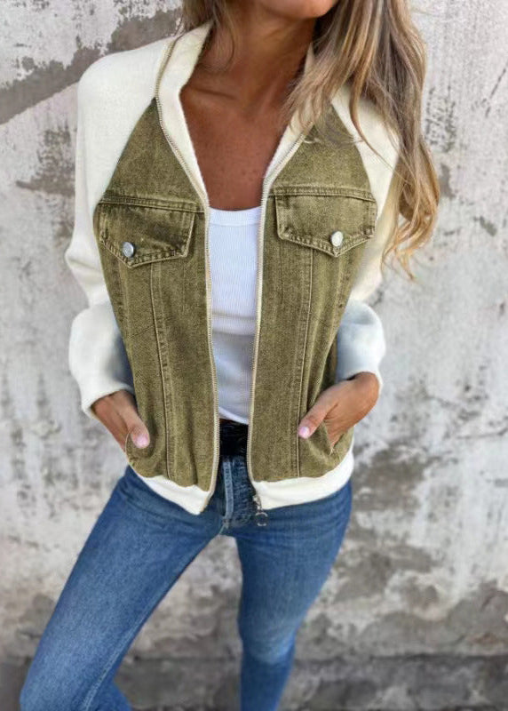 Veste Zippée Patchwork Denim Femme