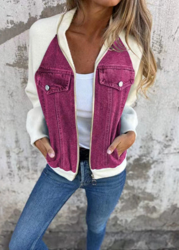Veste Zippée Patchwork Denim Femme