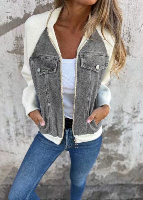 Veste Zippée Patchwork Denim Femme