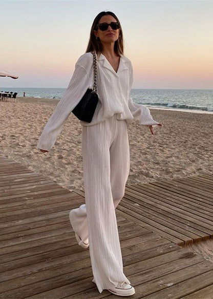 Ensemble chemise plissée & pantalon droit confortable