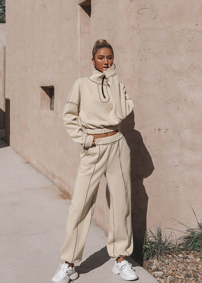 Ensemble Décontracté Femme – Sweat Col Montant & Pantalon Large