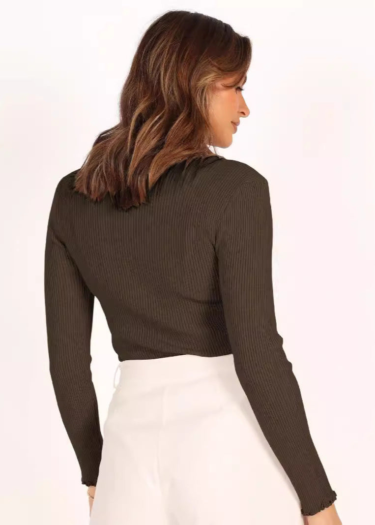 Haut Femme Col Rond Ajusté à Côtes