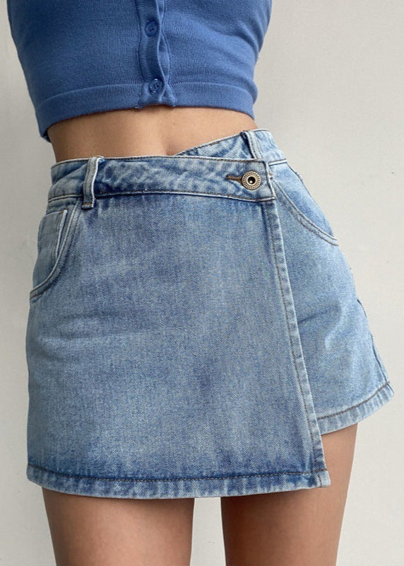 Jupe denim asymétrique anti-éclaircissements