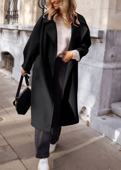 Manteau long noir col tailleur