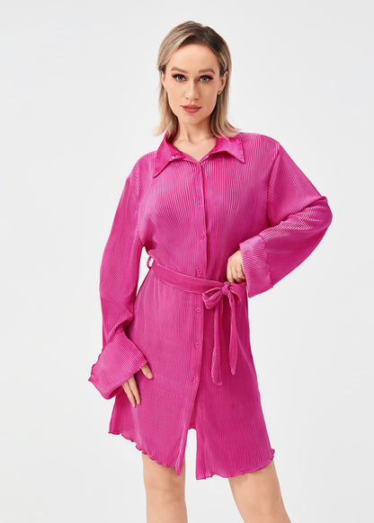 Chemise Plissée Décontractée avec Ceinture
