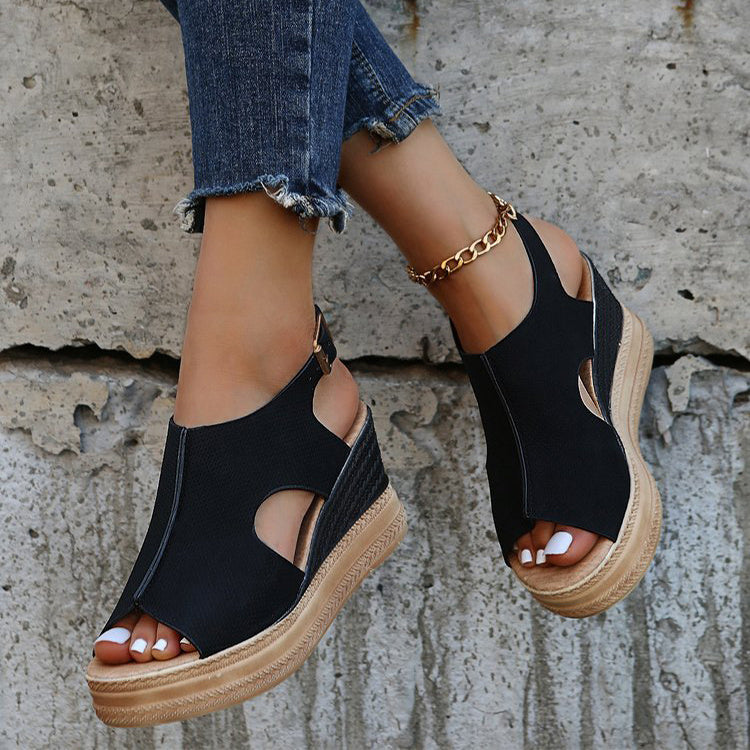 Sandales à Talon Compensé Femme – Style Estival avec Boucle