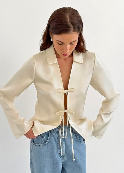 Cardigan ample satiné couleur abricot