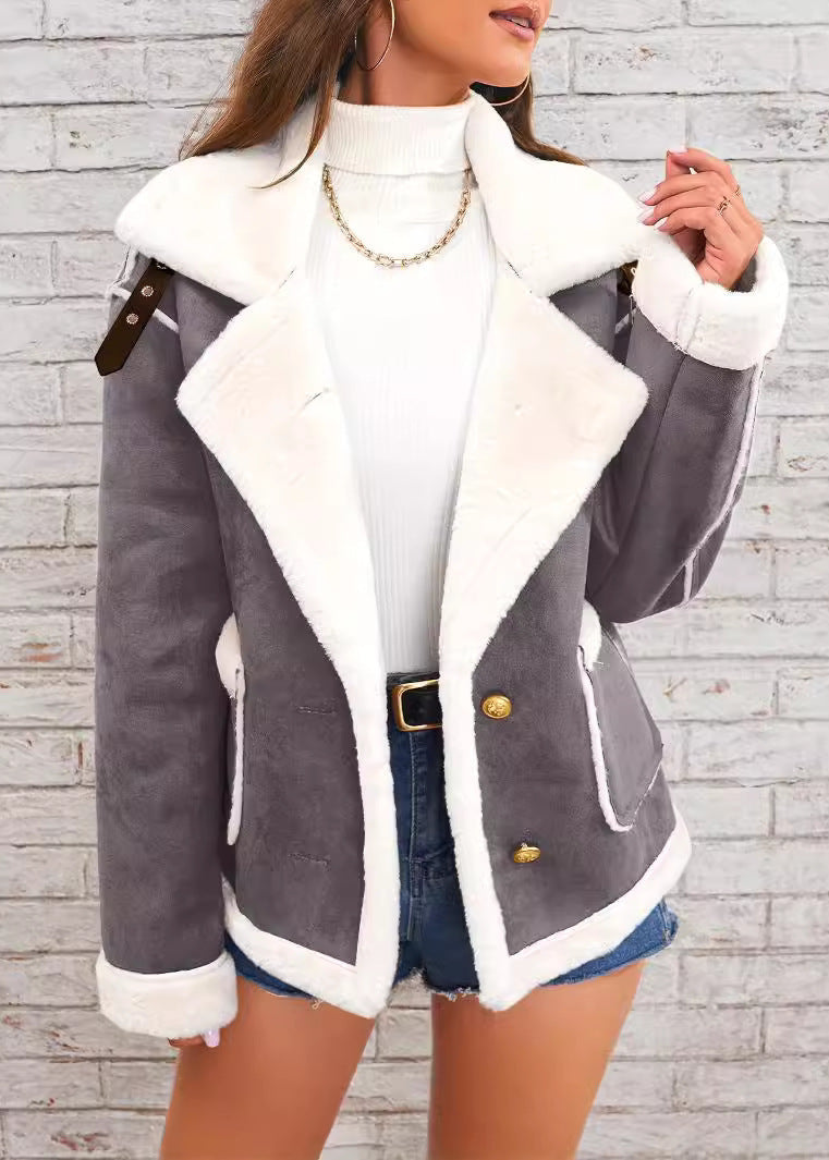 Veste peluche col polo femme