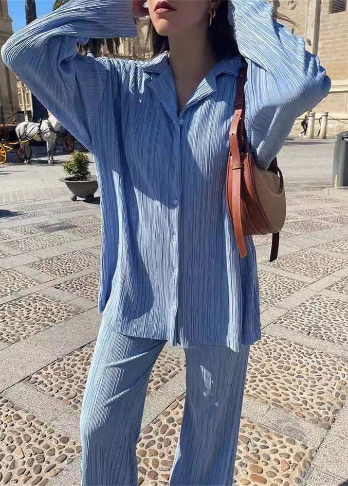 Ensemble chemise plissée & pantalon droit confortable