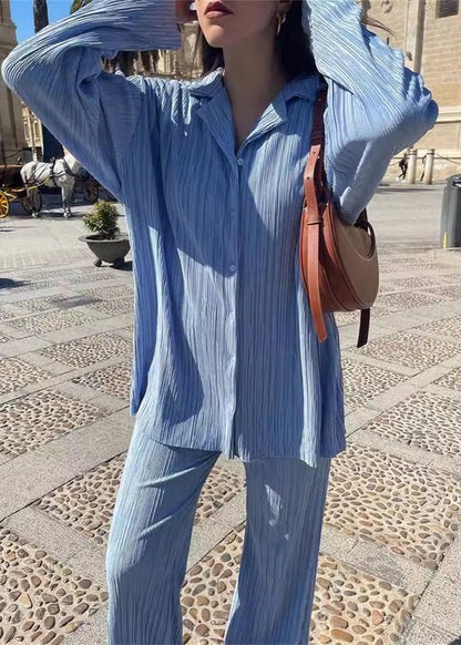 Ensemble chemise plissée & pantalon droit confortable