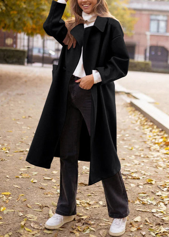 Manteau long noir col tailleur