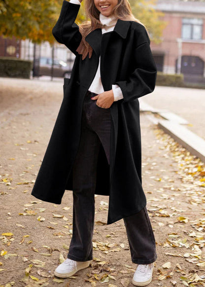 Manteau long noir col tailleur