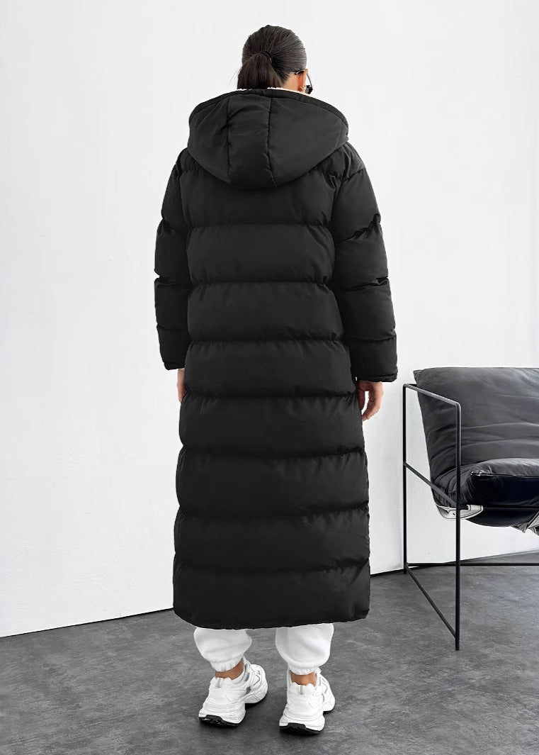 Manteau long matelassé capuche femme