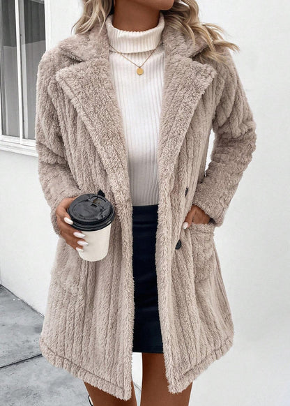 Manteau cardigan peluche à revers femme