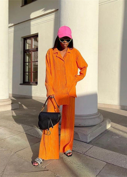 Ensemble chemise plissée & pantalon droit confortable