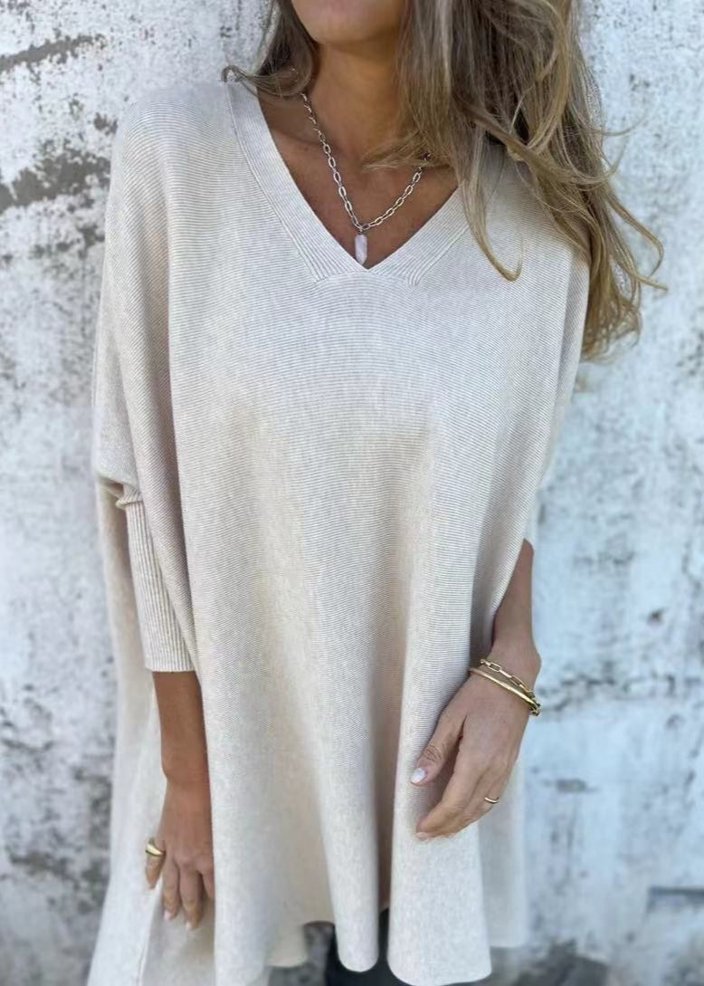 Pull long V-cou oversize automne