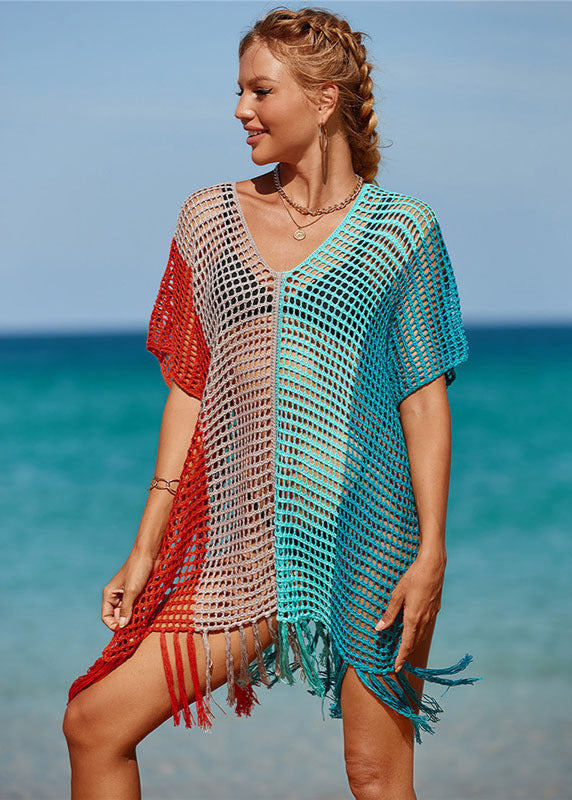 Blouse de Plage Femme – Maille Colorée Ajourée