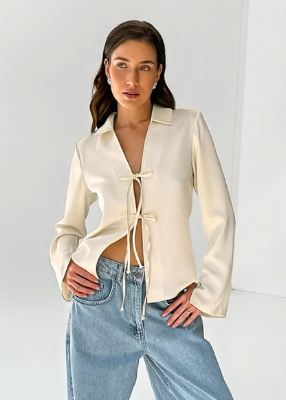 Cardigan ample satiné couleur abricot