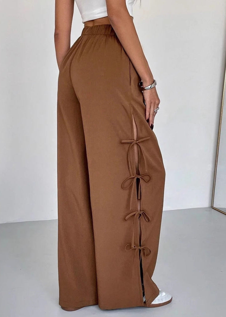 Pantalon femme large taille haute contrasté