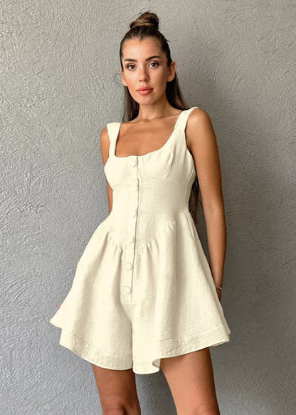 Combinaison Femme Sans Manches Large Lin Kaki