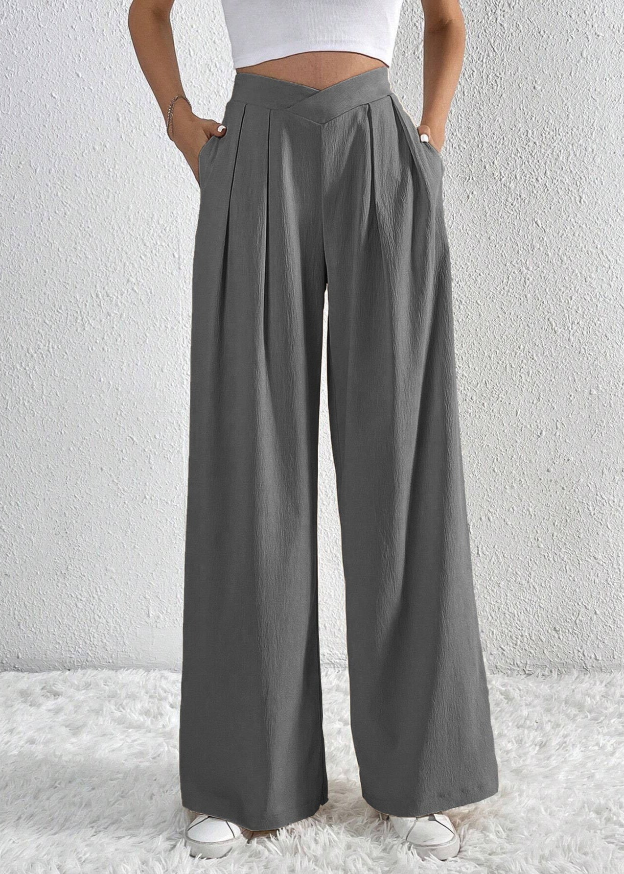 Pantalon large plissé femme été