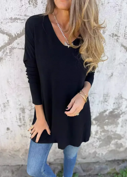 Pull long V-cou oversize automne