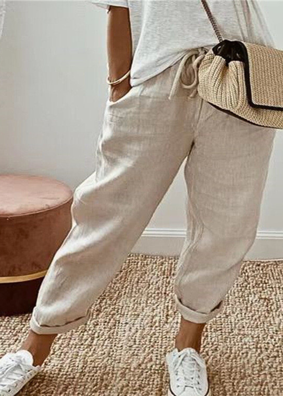 Pantalon Coton-Lin Femme Décontracté