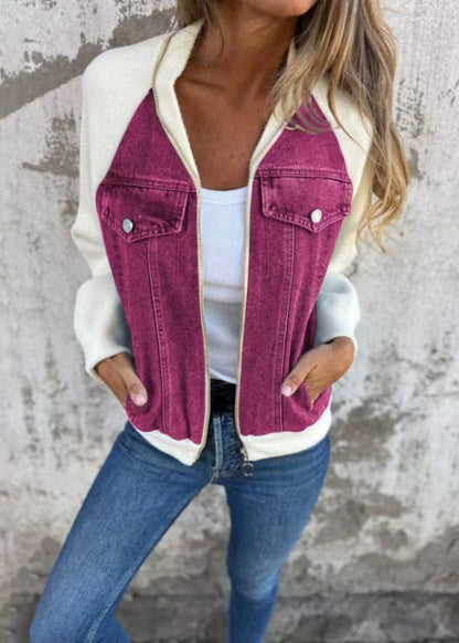 Veste Zippée Patchwork Denim Femme