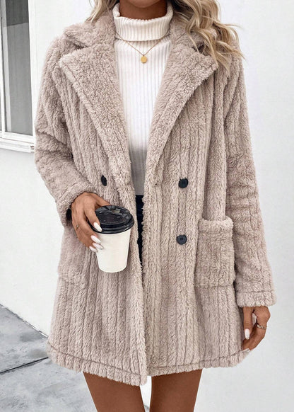 Manteau cardigan peluche à revers femme