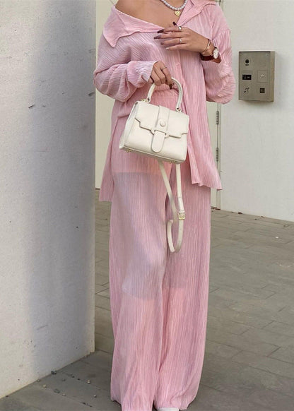 Ensemble chemise plissée & pantalon droit confortable