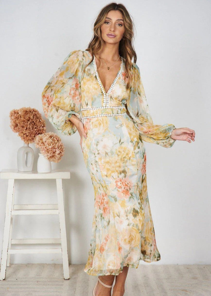 Robe Slim à Imprimé Floral en Chiffon